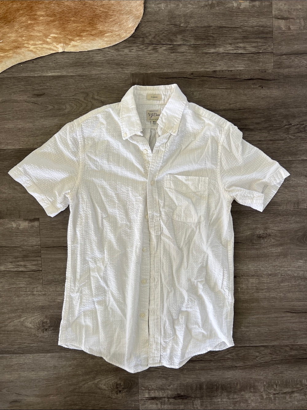 J. Crew White Short-Sleeve Seersucker Button-Down Shirt